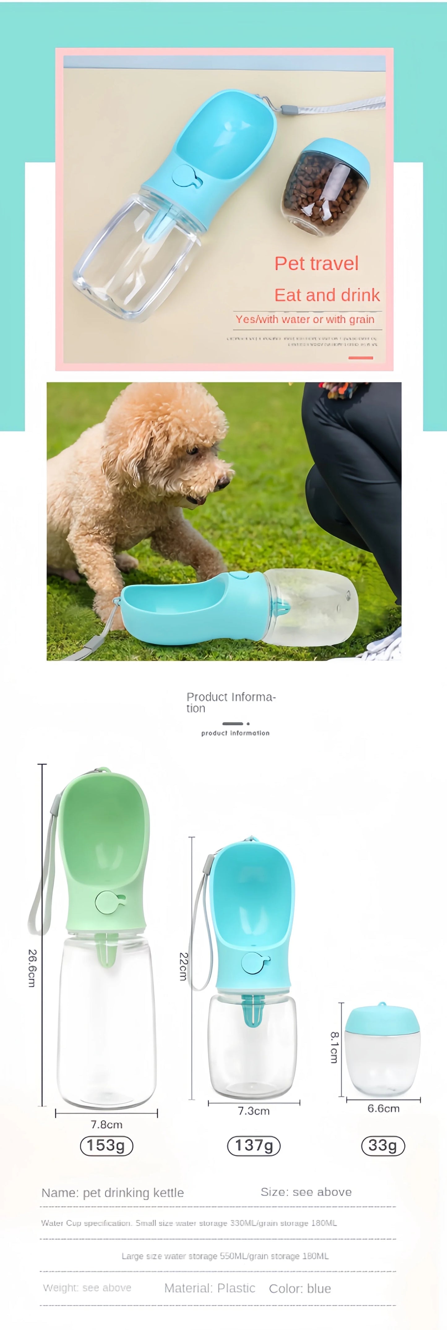 Portable Pet Food & Water Bottle